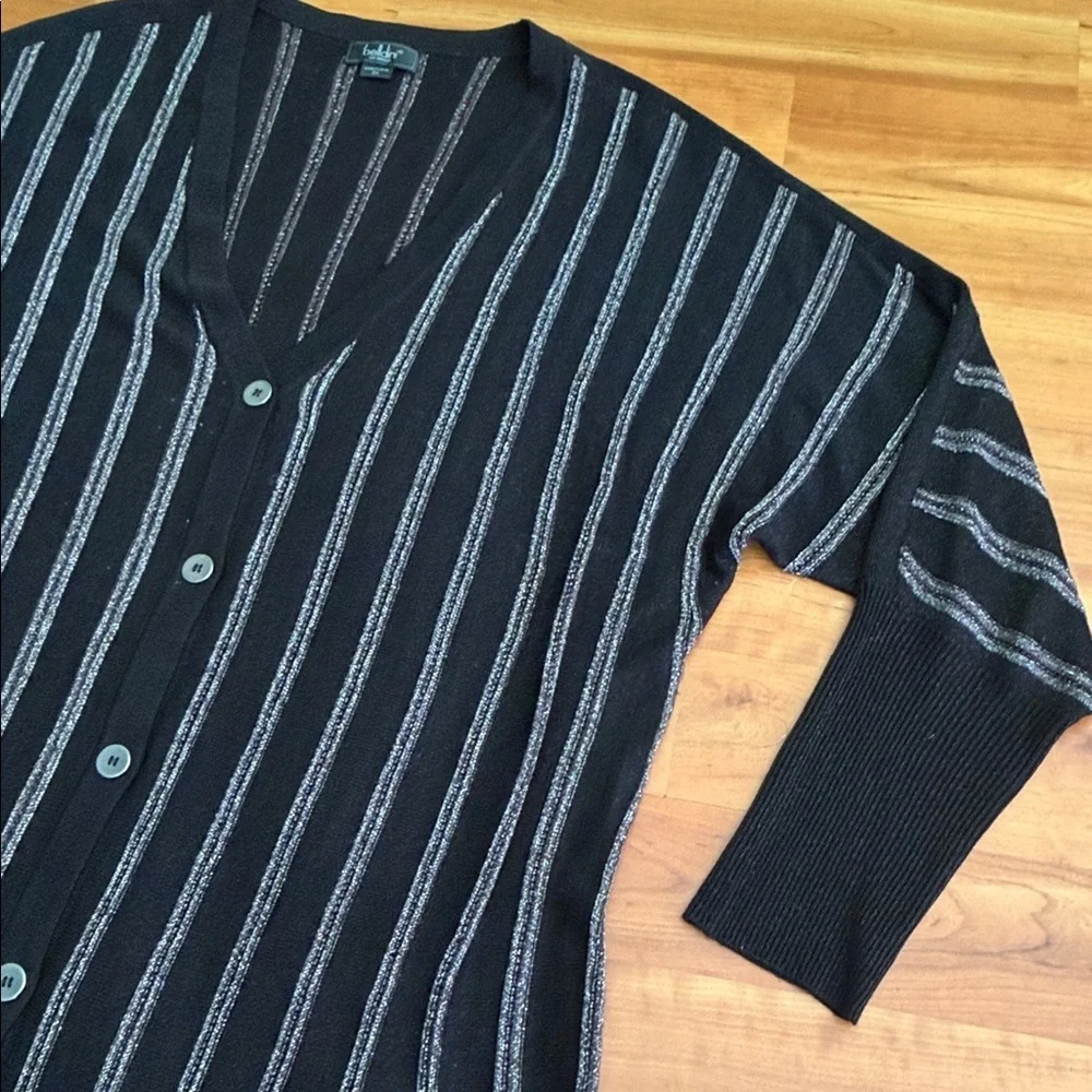 Belldini 2X long cardigan black silver knit sweater size 2X women’s button up